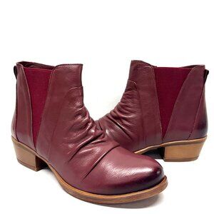 MIZ MOOZ SOFT RUCHED LEATHER BOOTIE SIDE ZIP BURGUNDY 37EU / 7US # Z-147